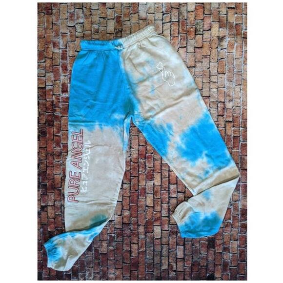 BSR By Samii Ryan Pure angel blue tan tie-dye sweatpants drawstring Size S - Picture 2 of 5